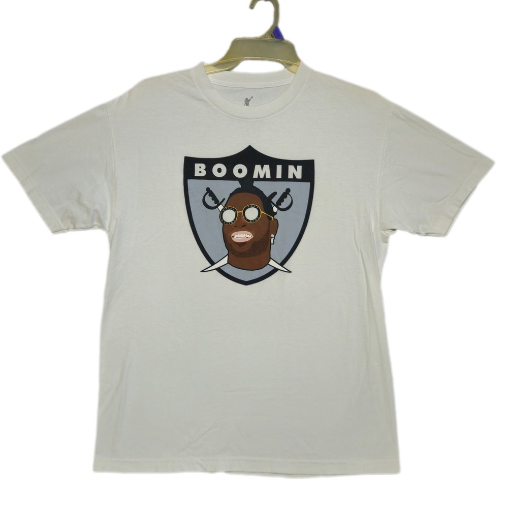 Boomin Antonio Brown Raiders Parody T-Shirt Mens Large White Graphic Tee AB84